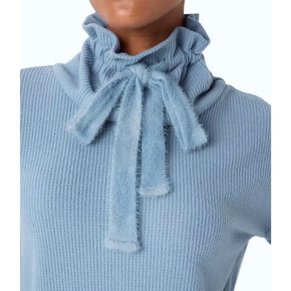 HALARA Womens Small Cowl Neck Blue Waffle Knit Drawstring Sweater - Picture 4 of 10